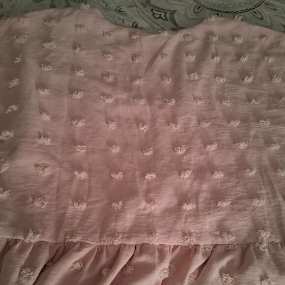 Kabundo Pink Babydoll Chenille Puff Dress ~ Short Sleeve & V-neck Size M - Picture 3 of 6